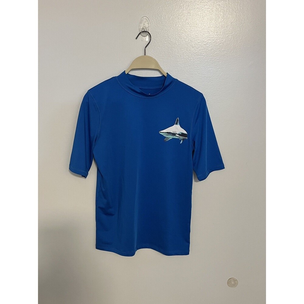 Cat & Jack Boys Short Sleeve Rash Guard Swim Shirt Sz XL (16) Shark